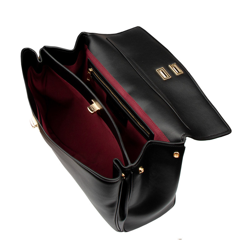 Black Leather Charlie Bag with Turn-Lock | TJ COLLECTION